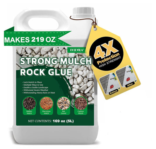169oz Mulch Rock Glue for Landscaping. Concentrated Landscape Gravel Binder - Lasts Up to 2 Years. Strong Stone Glue for Outside Rocks. Easily Holds Rubber. Pine Straw. Pebble. Pea Gravel. Bark