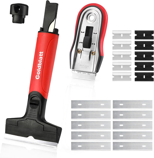 Goldblatt 2 Pieces Razor Blade Scraper with 20-piece Blades. Razor Scraper Tool. Razor Holder for Cleaning Glass Cooktop. Window. Decals. Stickers. Labels. Caulk. Adhesive. Paint Glue Removal