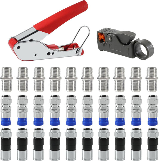 Coaxial Compression Tool Kit Coax Cable Crimper Wire Stripper with F RG6 RG59 Connectors