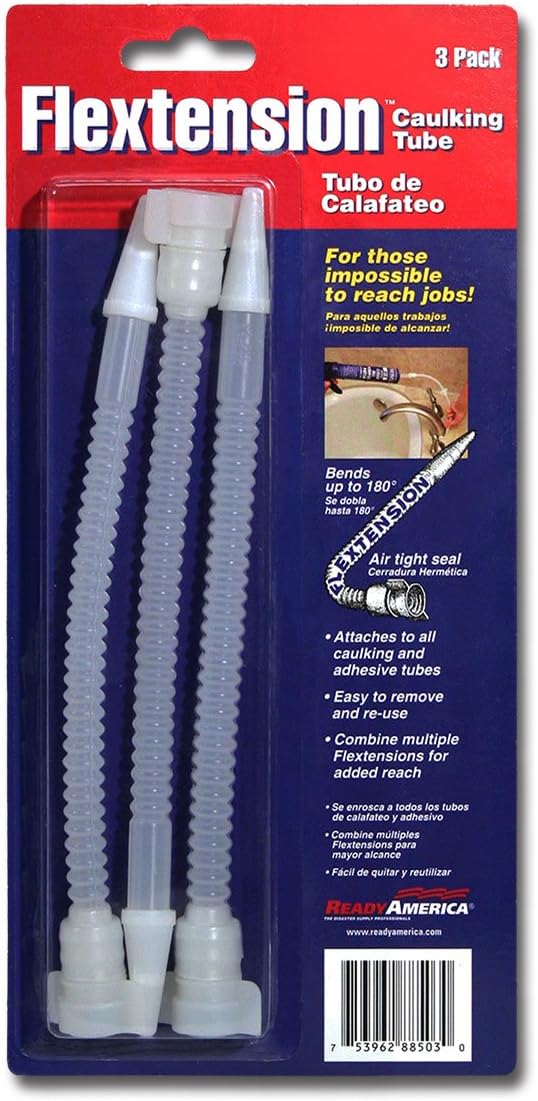 Ready America Flextension Caulking Tube Tip. Reusable and Removable Caulk Gun Nozzles for Hard to Reach Areas. Bends up to 180 Degrees. Caulking Tips. 3- Count (Pack of 1)