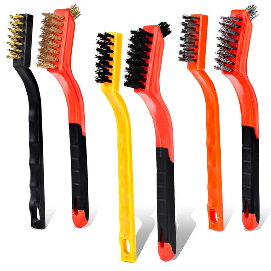 Wire Brush Set. 6 Pcs Professional Wire Brushes for Cleaning Rust. Stainless Steel/Brass/Nylon Brushes. Small Wire Brush with Arc-shaped Handle. Used for Rust Removal. Dirt Removal & Cleaning Crevices