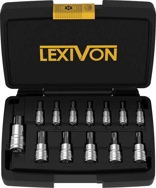 LEXIVON Tamper Proof Torx Bit Socket Set. Premium S2 Alloy Steel | 13-Piece Security Star T8 - T60 Set | Enhanced Storage Case (LX-146)